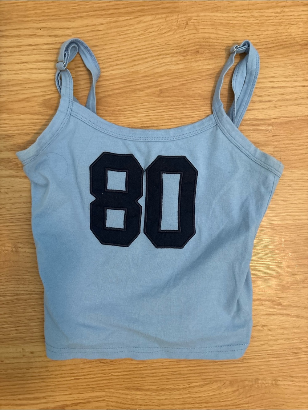 Edikted Light Blue Crop Tank with Black '80' Applique